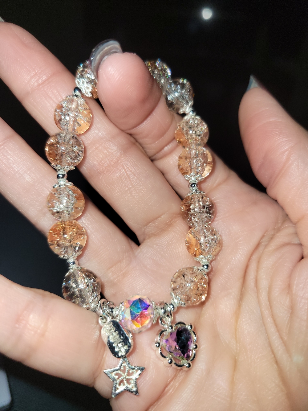 Sparkling Peach Crystal Charm Bracelet - Women Jewelry
